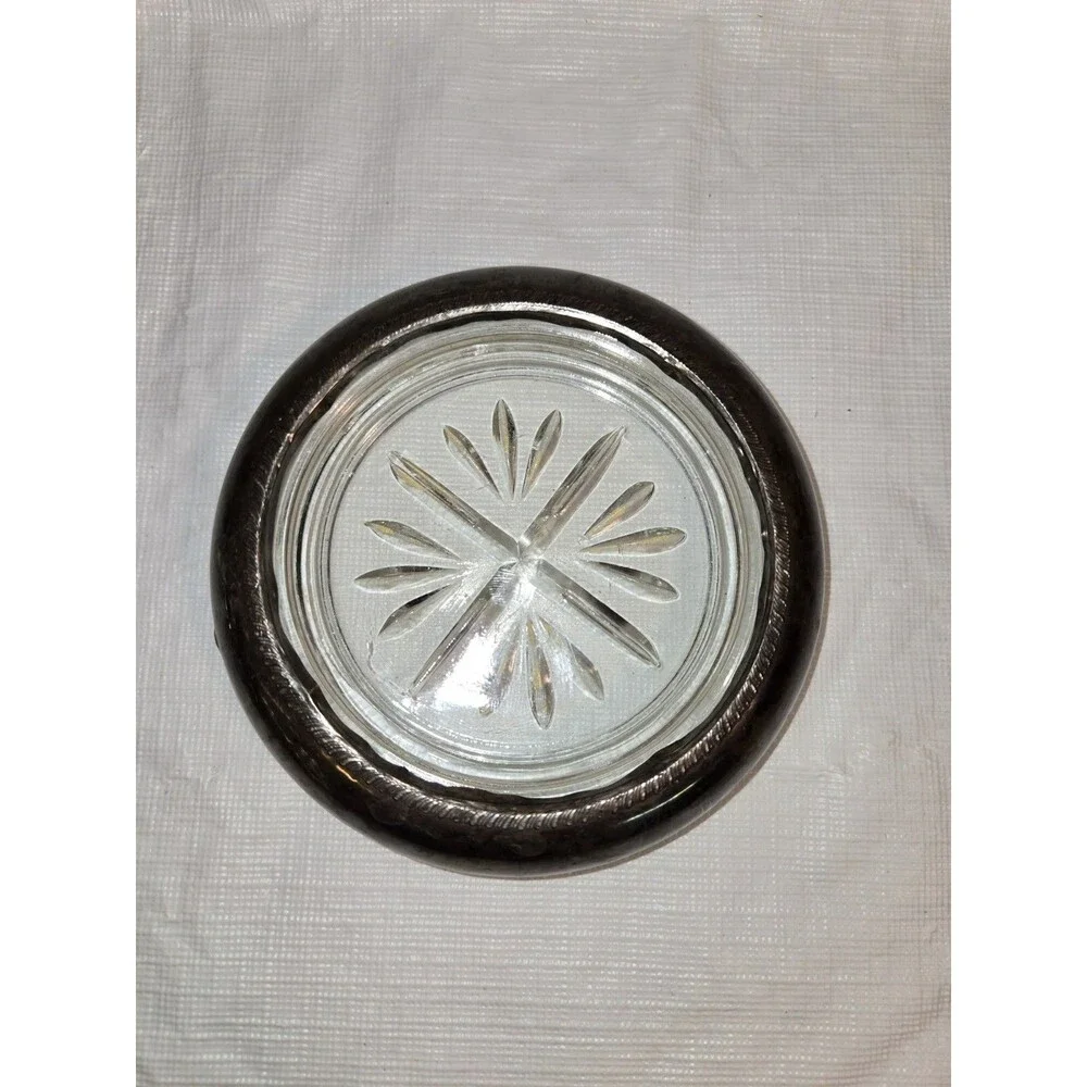 Antique Vintage 1883 F B Rogers Sterling Silver Crystal Drink Coasters